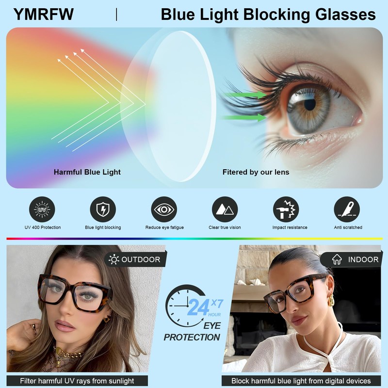 YMRFW Square Blue Light Blocking Glasses for Women Men Retro