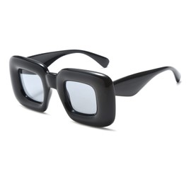 Long Keeper Square Sunglasses Women Men - Large Vintage Rectangular Sunglasses Y2k Retro Rave Party Vintage Glasses Colourful Thick Frame 62mm, black