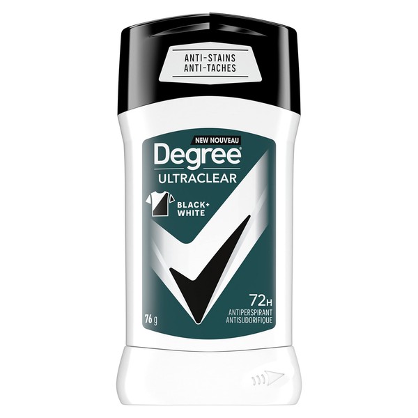 Degree Men UltraClear Antiperspirant Deodorant Stick for 72H Sweat & Odour Protection Black + White men's deodorant with anti white marks and yellow stains 76 g