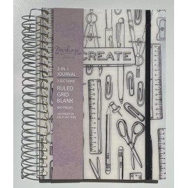 C.R. Gibson Markings By C. R. Gibson 3-IN-1 Notebook Journal Ruled Grid Blank 480 Pages - Create
