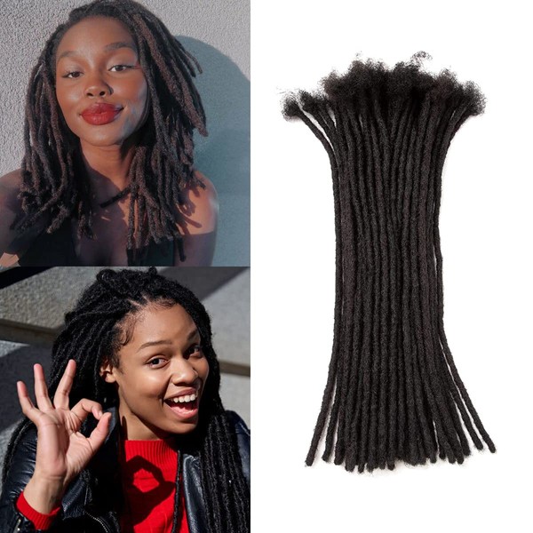 Teresa 6-18 Inch Small 0.4cm and Medium 0.8cm 100% Human Hair Dreadlock Extensions for Men/Women/Kids Full Hand-made Permanent Dread Locs Human Hair Can be Dyed and Bleached(0.4cm-16 Inch-10Strands)