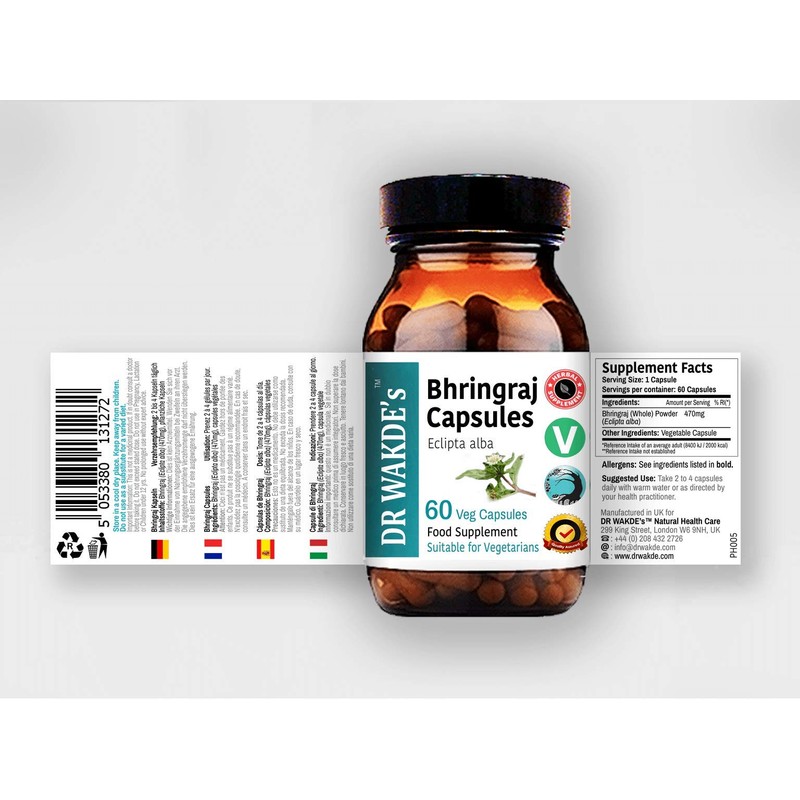 DR WAKDE’S Bhringraj Capsules (Eclipta alba) (60 Veg Caps, Ayurvedic Supplement,