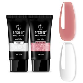 ROSALIND Clear Rose Pink Acrylic Poly Extension Gel, 2 PCS 60ml Clear Rose Poly Nail Gel kit Nail Builder for Clear Nail Art Decoration, Nail Thickening Poly Nail Gel Tube Easy to DIY Use Need UV Lamp