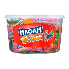 Haribo Maoam Stripes I Pack of 100 Fruit and Cola flavored Chewy Candy Strips | Tub 700g 24 ounce