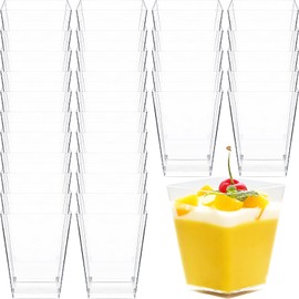 Macepason 5 oz Dessert Cups Square Clear Cups Mini Containers Small Plastic Cup for Ice Cream, Yogurt, Pudding (20, 5oz)