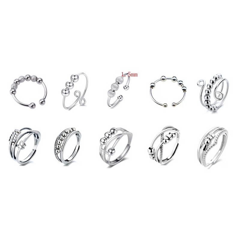 10pcs Fidget Ring Set Rotating Sliding Beads Reduce Anxiety Stylish