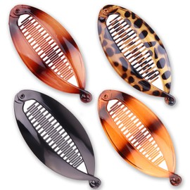 NICECONE 4 Pcs Banana Hair Clip for Thick Fine Curly Hair, Double Banana Clip Vintage Clincher Combs Large Double Ponytail Fishtail Hair Clip Combs for Women Hair Accessories