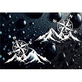 Compass Mountain Vinyl Decals, Large 2-Pack, White Caravan Stickers, Camper Graphics