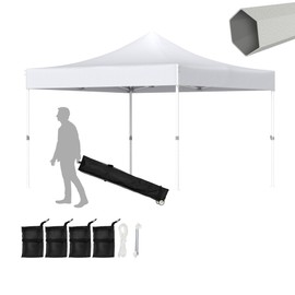 10x10ft Pop Up Canopy - Beach Tent with Easy Set-up, Portable Outdoor Canopy Instant Tent, Commercial Shade Canopy with Wheeled Carry Bag, Thickened Fabric, Hexagonal Steel, 3 Height Adjustable, White