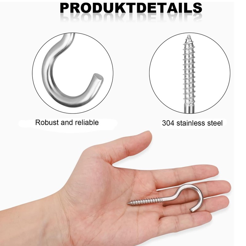 Valorada 4Pcs 100mm Hooks for Hanging, Stainless Steel Screw Hooks,