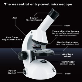 The Thames & Kosmos Microscope Essential STEM Tool with Smartphone Adapter to Capture & View Microscopic Images, Entry-Level Student Science Device, 60x to 600x Magnification & 45 Accessories
