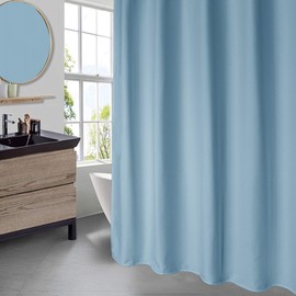 AooHome Extra Long 75 Inch Shower Curtain, Fabric Bathroom Curtain Waffle Weave Plaid Design with Hooks, Weighted Hem, Heavy Duty, Water Repellent, Light Blue