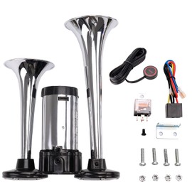 FARBIN Air Horn for Truck Train Horn for Car Loud Car Horn with Button Truck Horn with Compressor 12v Airhorns Horn Loud Dual Trumpet Chrome Plating
