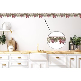 Concord Wallcoverings Wallpaper Border Fruit Pattern Grapes Leaves, Die Cut Edge for Cottage Kitchen Dining Room, Cream Green Purple, 15 Ft by 7.5 In BB75958DC