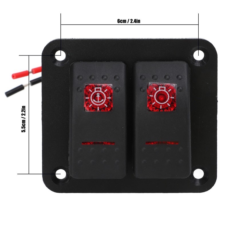 Rocker Switch Panel 2 Gang On Off Pre Wired Red