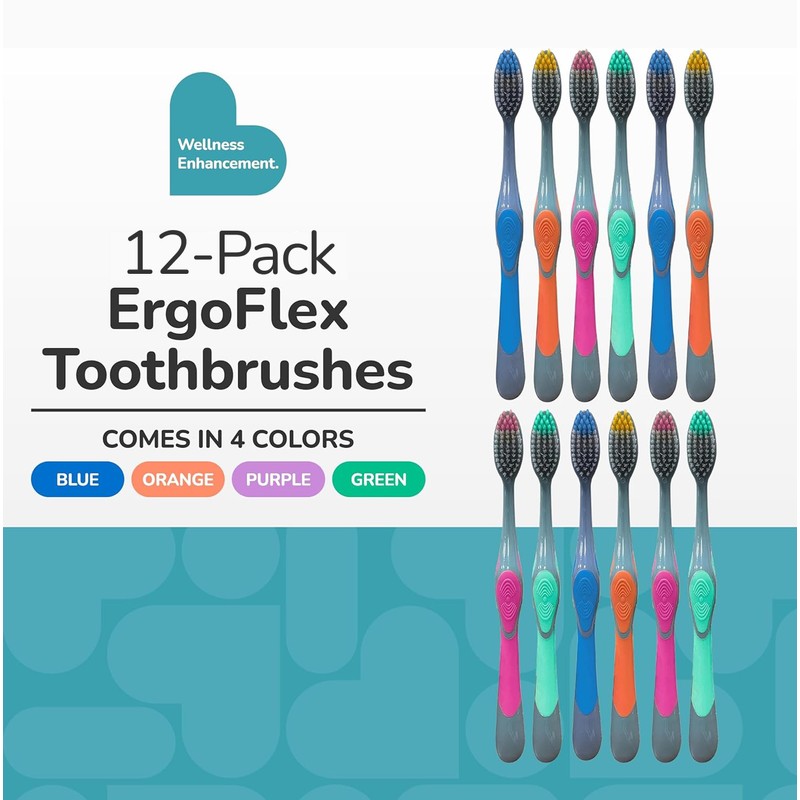 BioSwiss ErgoFlex Toothbrushes, Pack of 12 Manual Toothbrush Set with
