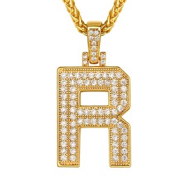 Richsteel Name Initial Necklace Bling R Rapper Women for Man Chain with Letter Necklace Pendant