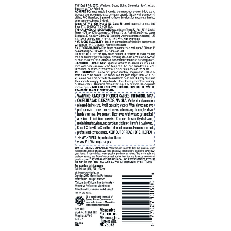 GE Sealants & Adhesives GE500 Advanced Silicone 2 Window &