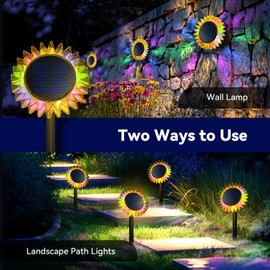 Hogni 4PK Solar Garden Lights, Ground Stake/Hang 2 in 1 Solar Sunflowers Outdoor Waterproof IP67, Outdoor Decor for Pathway Walkway Landscape Backyard Fence Decoration