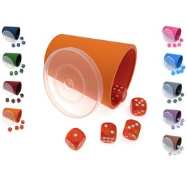DiceCupFlex - Flexible Dice Cup with Lid Including 5 Cubes - Made in Germany (Orange)
