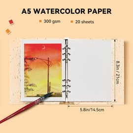 Watercolor Sketchbook, 5.8x8.3 Inch, 20 Sheets 140lb/300gsm, 100% Cotton Acid Free Artist Painting Drawing Paper Book-with Translucent Acrylic Gradient Cover