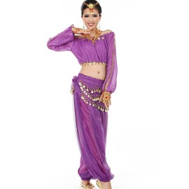 Astage Women Belly Dance Suit Costume Active Wear Waist Belt Sets Purple