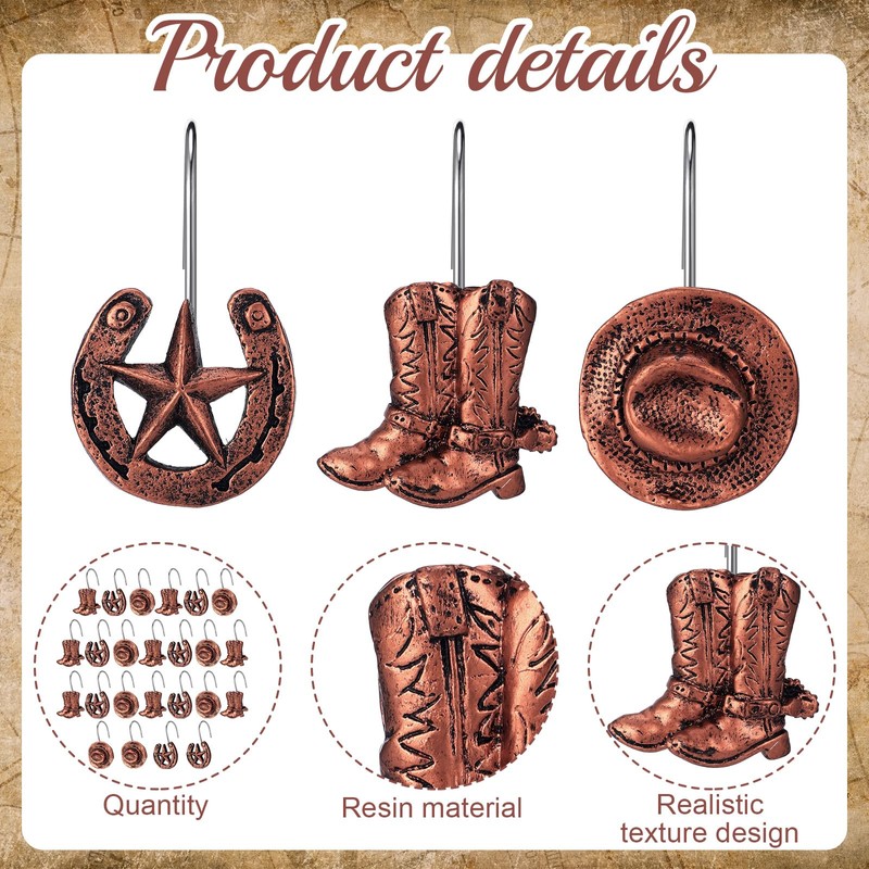 Beeveer 24 Pcs Western Cowboy Shower Curtain Hooks Western Cowboy