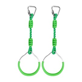 Ninja Jungle Ring Warrior Obstacle Course Trapeze Climbing Fist Swing Playset, 2 Pcs Green Fitness Gymnastic Rings Hanging Monkey Bars Indoor Outdoor Backyard Playground Gym Workout Training Equipment