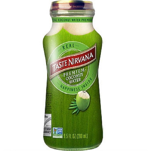 Taste Nirvana Real Coconut Water, Premium Coconut Water, 9.5 Ounce Glass Bottles (Pack of 12)