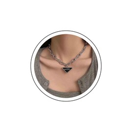 Andelaisi Punk Paperclip Chain Choker Necklace Vintage Cuban Chain Triangle Necklace Silver Triangle Pendant Necklace Gothic Chunky Link Chain Necklace Jewelry for Women