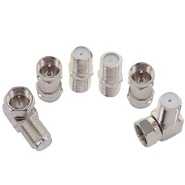 BOOBRIE F Type RG6 Coaxial TV Adapter Kit (6-Pack) F Male Female Adpater Set F Male/Female to Male/Female Straight and 90 Degree RF Coax Connector for TV, Satellite Receiver