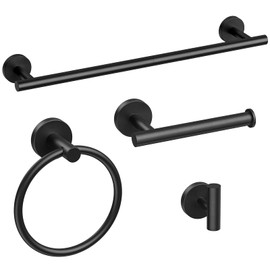 Bubxo Matte Black Towel Bar Set, 24 Inch Bathroom Hardware Set, Wall Mounted Bathroom Towel Holder Set, Modern Bathroom Accessories, Durable SUS304 Stainless Steel, 4-Piece