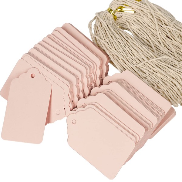 200 etiquetas de regalo colgantes de papel rosa, etiquetas de marcado en blanco con cuerda para regalos de baby shower, día de San Valentín, día de la madre y regalos caseros artesanales
