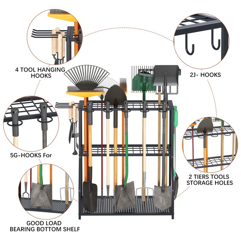 Azheruol Organizer Yard Tool Storage Rack,Garden Organizer,Steel Yard Tool Racks