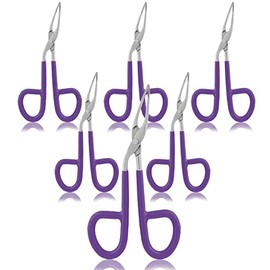 VISION TEK MED 6 Pieces Tweezers Scissor Handle Straight Tip Scissor Shaped Eyebrows Tweezers for Hair Plucker Remover Facial Hair Eyebrows Care (Purple)