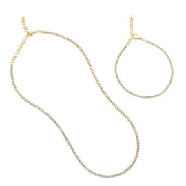 BERRICLE Sterling Silver Round Cut Cubic Zirconia CZ Fashion Choker Necklace and Tennis Bracelet Set for Women (Yellow Gold Flashed, Rhodium Plated), Sterling Silver, Cubic Zirconia