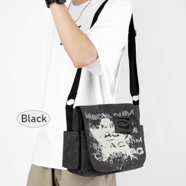DOURR Canvas Messenger Bag for Men and Women Printing Star Vintage Crossbody Shoulder Satchel for College Work Travel (Black)