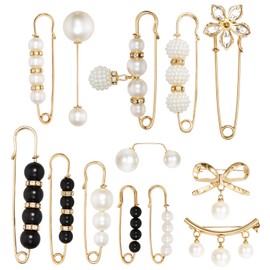 Tyqour 13 Pieces Pearl Crystal Brooch Safety Pins, Pant Waist Tightener Pins Pearl Brooch Button Pin for Clothes Sweater Shawl Collar Dress Cardigan Shirt Jeans Accessories for Women Girls