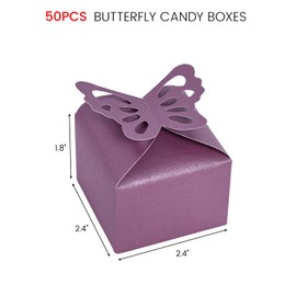 VGOODALL 50PCS Small Favor Boxes Bulk, Purple 3D Butterfly Candy Boxes Baby Shower Favor Boxes for Wedding Birthday Party Gift Treat Box