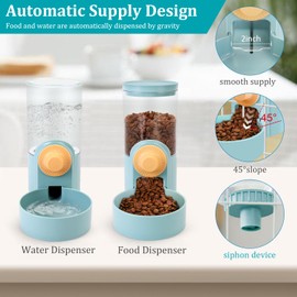 Pet Feeder Waterer Hanging Dog Cat Food Water Dispenser, Automatic Gravity Feeder Waterer Set for Cage Pets, Travel Food Water Bowl Rabbit Feeder for Ferret Small and Medium Animals (Blue)