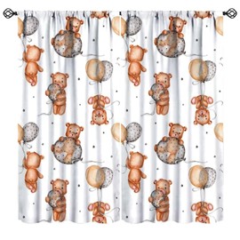 JanJCurt Lovely Bear Curtains for Kids, Cartoon Cute Brown Bear Balloons Nursery Toddler Rod Pocket Curtains Home Living Room Baby Bedroom Decor, 42x45in （No Blackout）
