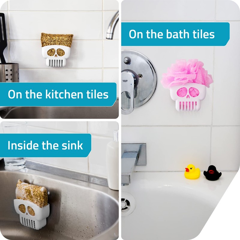 PELEG DESIGN Brain Drain White Skull Sponge Holder for Kitchen,