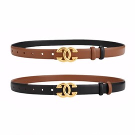 FDEETY Women's Double Sided Genuine Leather Belt Durable Elegant with Robust Alloy Buckle Perfect for Jeans and Business Outfits, caramel