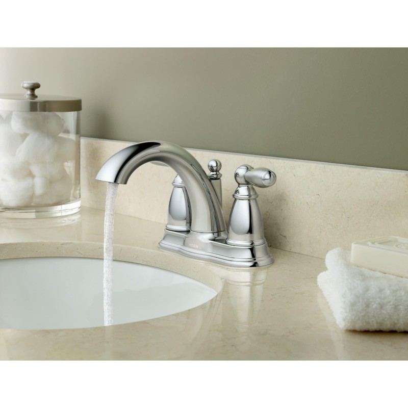 Moen Brantford Chrome Two-Handle Low-Arc Traditional Centerset Bathroom Faucet with