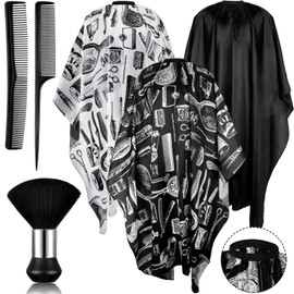 SATINIOR 6 Pieces Salon Barber Capes Set Men Capes for Hair Stylist Hair Cutting Hairdresser Stylists Capes with Adjustable Snap Closure Neck Duster Brush and Combs(Classic Style)