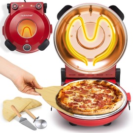 NutriChef Electric Pizza Oven | 1200W Countertop Pizza Maker with Temperature Control & Thermometer | Viewing Window for Precise Cooking | Heats up to 800˚F | Easy to Clean Non-Stick Coating | Red