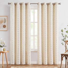 jinchan Boho Curtains Linen Curtains for Living Room Gold Foil Print Farmhouse Curtains 84 Inches Long 2 Panels Geometric Striped Patterned Mudcloth Light Filtering Bedroom Window Grommet Curtains
