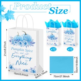 Yexiya 24 Set Little Pumpkin Gift Bags A Little Pumpkin Is On The Way Gift Bags with Tissue Paper Autumn Baby Shower Gender Reveal Thanksgiving Party Supplies Decorations(Blue)
