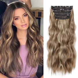 20 Inches Brown Hair Extensions, 4Pcs Synthetic Clip in Hair Extensions, Wavy Long Hair Extensions Clip in, Natural Thick Hair Extensions (Color:Light Brown Mixed Blonde)