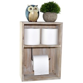 Spiretro Wall Mount Toilet Paper Holder, Decorative Tissue Paper Roll Dispenser Floating Shelf, Recessed Cubby Box Bracket Cabinet, Storage, Reserve, Organize for Bathroom, Rustic Torch Wood- Grey